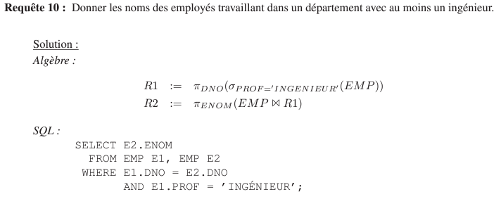 algèbre relationnelle